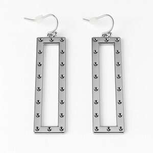 Chrome Silver Tone Rectangle Dangle Earrings Hollow Geometric Frame Modern Punk